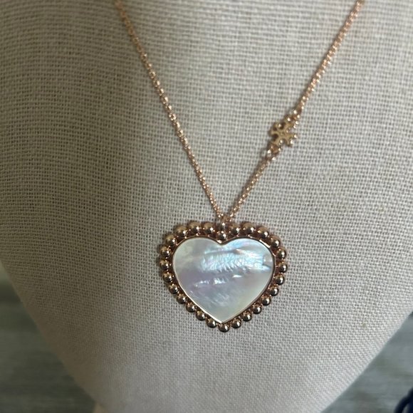 Tory Burch HEART Mother of Pearl Necklace ROSE GOLD NWOT - Picture 3 of 6